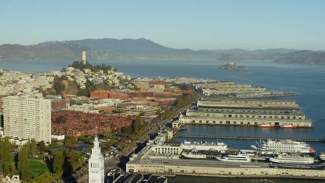 Aerial view San Francisco California USA Port Terminal boat Pier