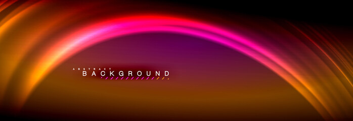 Neon glowing fluid wave lines, magic energy space light concept, abstract background wallpaper design