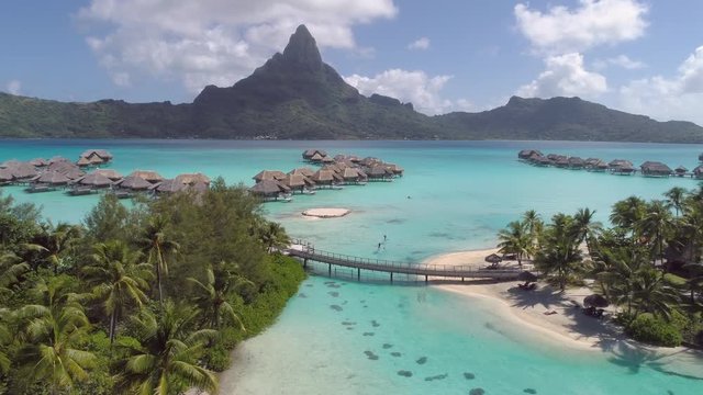 Aerial - Beautiful overwater villa resort in Bora Bora with Mount Otemanu