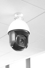 Security CCTV camera in Airport on the ceiling