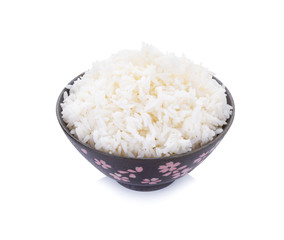 rice in bowl on white background
