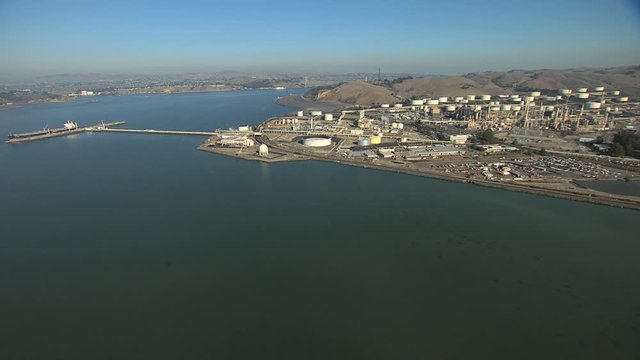 Aerial Coastal Petrochemical Plant storage San Francisco
