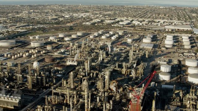 Aerial view of oil refinery Los Angeles USA