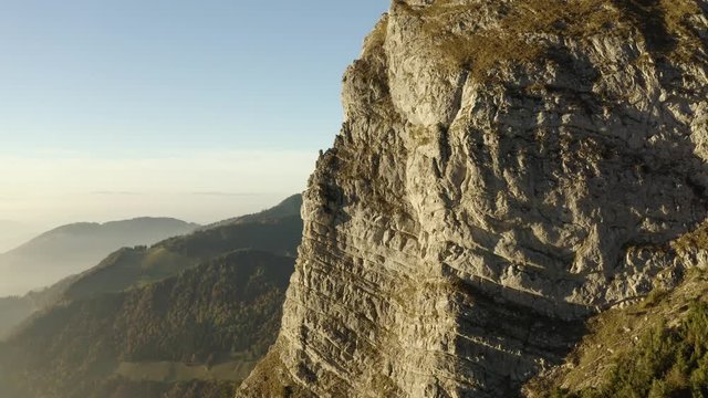 Climbing along steep limestone summit (Dent de Jaman) in the Swiss prealps near "Les Rochers de Naye"
Sunset light and autumn colors
