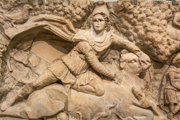 Close-up of bas-relief in the baths of Diocletian in Rome. Italy