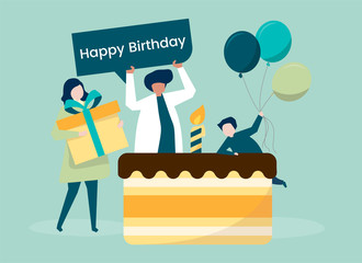 Character of people and a birthday party themed illustration