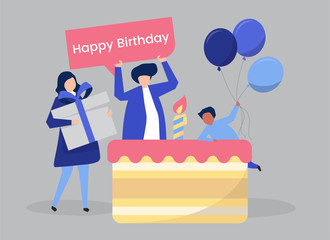 Character of people and a birthday party themed illustration