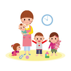 保育士　イラスト　子育て　女性
