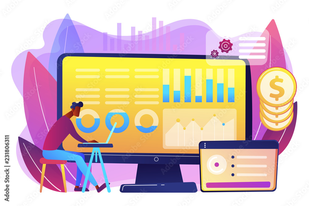 Wall mural data analyst consolidating financial information and reports on computer. financial data management,
