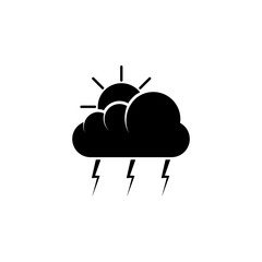 The sun behind the cloud and lightning icon. Element of weather. Premium quality graphic design icon. Signs and symbols collection icon for websites, web design, mobile app