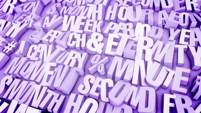 A striking 3d rendering of broken words placed on light violet backdround. They are shot as a vertical pan and create the spirit of journalism and literature in seamless loop. 