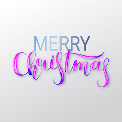 Merry Christmas oil paint brush lettering.  Acrylic brushstrokes. Vector illustration.