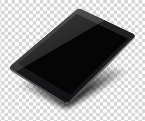 Tablet pc computer with blank screen on transparent background.