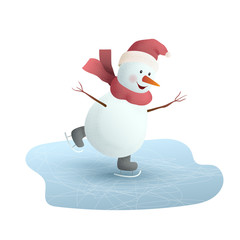 7344500 Christmas snowman on skates. Skating in the winter on ice. Isolated on white background. Vector illustration