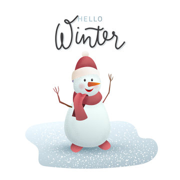 Christmas cheerful snowman. Isolated on white background. Hand drawn lettering. Vector illustration