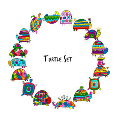 Funny turtles set, sketch for your design