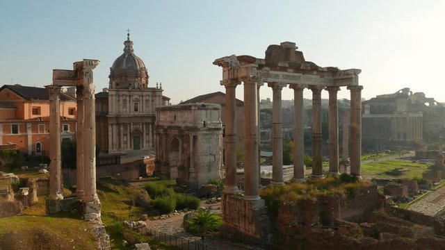 ROME, ITALY - OCTOBER 25, 2018: Roman Forum. Vast excavated area of Roman temples, squares & 