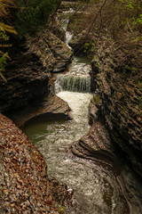Waterfall cascading over the rocks in Watkins Glen state park