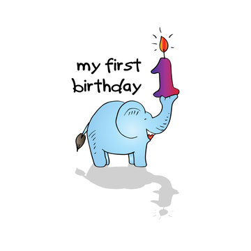 My First Birthday  lettering with cute elephant