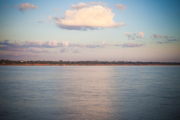 Blue river with sky as landscape natural background.