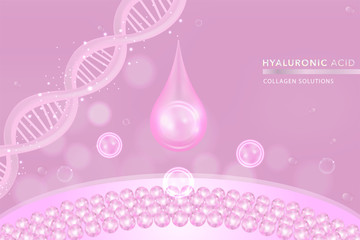 Pink Collagen Serum drop, cosmetic advertising background ready to use, luxury skin care ad, vector illustration.	