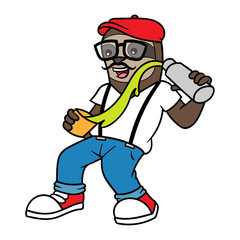 Cartoon Hipster Sloth Bartender
