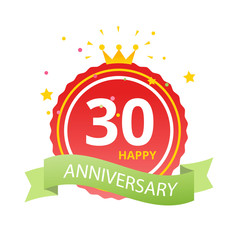 30 years anniversary linked logotype with red color isolated on white background for company celebration event. Vector temlate