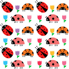 Cute seamless pattern sweet ladybug vector.