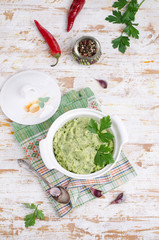 Mashed potatoes with green pesto