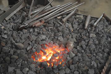 Blacksmith forge with tools
