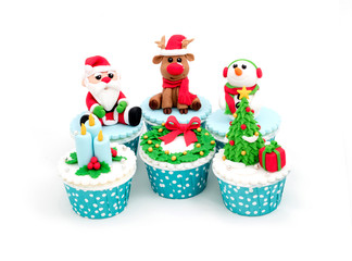 Christmas homemade cupcakes isolated on white background