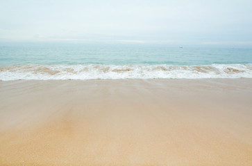 Fototapeta na wymiar White beach Mai Khao Beach sea water in the morning. tropical at phuket Thailand.