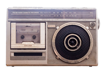 1980s Radio Tape portable music player.White backdrop With Clipping PATH
