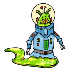 Wacky, Crazy space alien or monster cartoon. Isolated on white. Computer graphic comic original illustration.