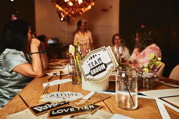 Team bride groom team sighn hen-party concept background