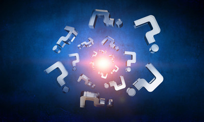 Glass question symbols. Mixed media