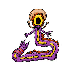 Wacky, Crazy space alien or monster cartoon. Isolated on white. Computer graphic comic original illustration.