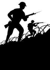 World War One US or British solder silhouette. Digital illustration.