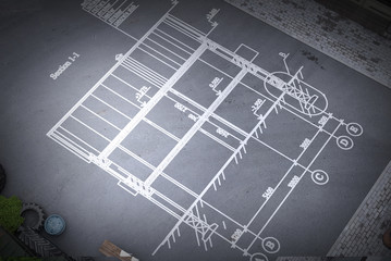 Architecture blueprint background. Mixed media