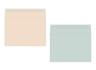 Open pastel colored self seal paper envelopes vector mock-up