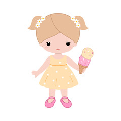 Cute cartoon girl holding a ice cream. Vector.