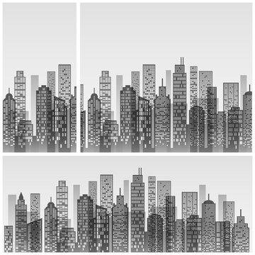 Modern city skyline, building silhouette in grey, for flat