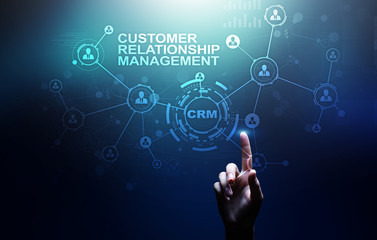 CRM - Customer relationship management automation system software. Business and technology concept.