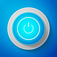 White Power button icon isolated on blue background. Start sign. Circle blue button with white line. Vector Illustration