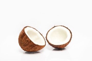 Fototapeta na wymiar Close-up of Broken coconut isolated on white background