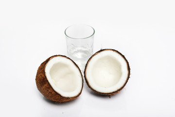Close-up of Broken coconut isolated on white background
