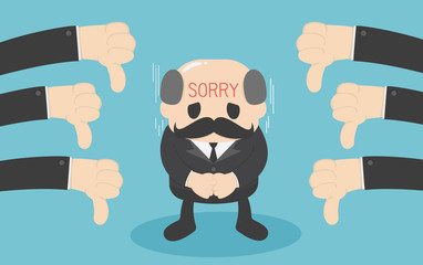 businessman with many thumbs down hands around him. Business compliment concept