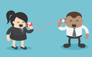 Business illustration concept Business women are communicating with African businessmen.