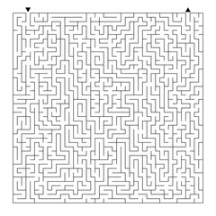 Difficult square maze. Game for kids. Puzzle for children and adult. One entrance, one exit. Labyrinth conundrum. Flat vector illustration isolated on white background.