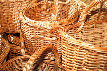 many wicker baskets in the craft store